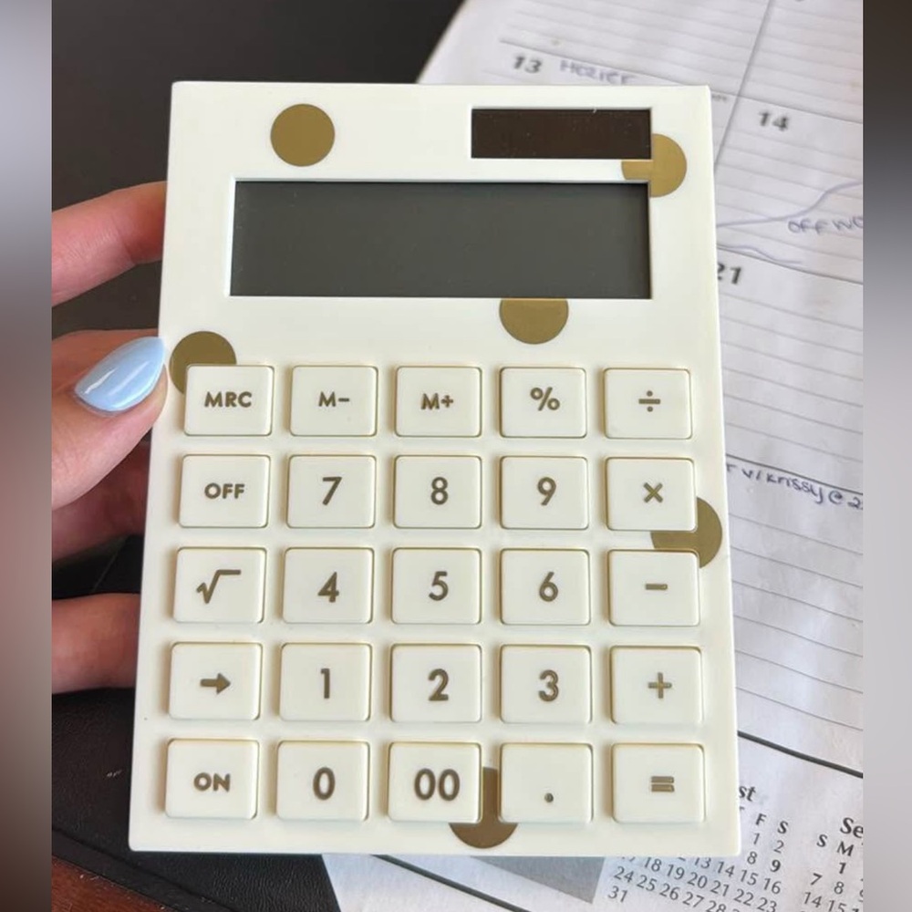 kate spade white and gold Polka Dot Solar Calculator